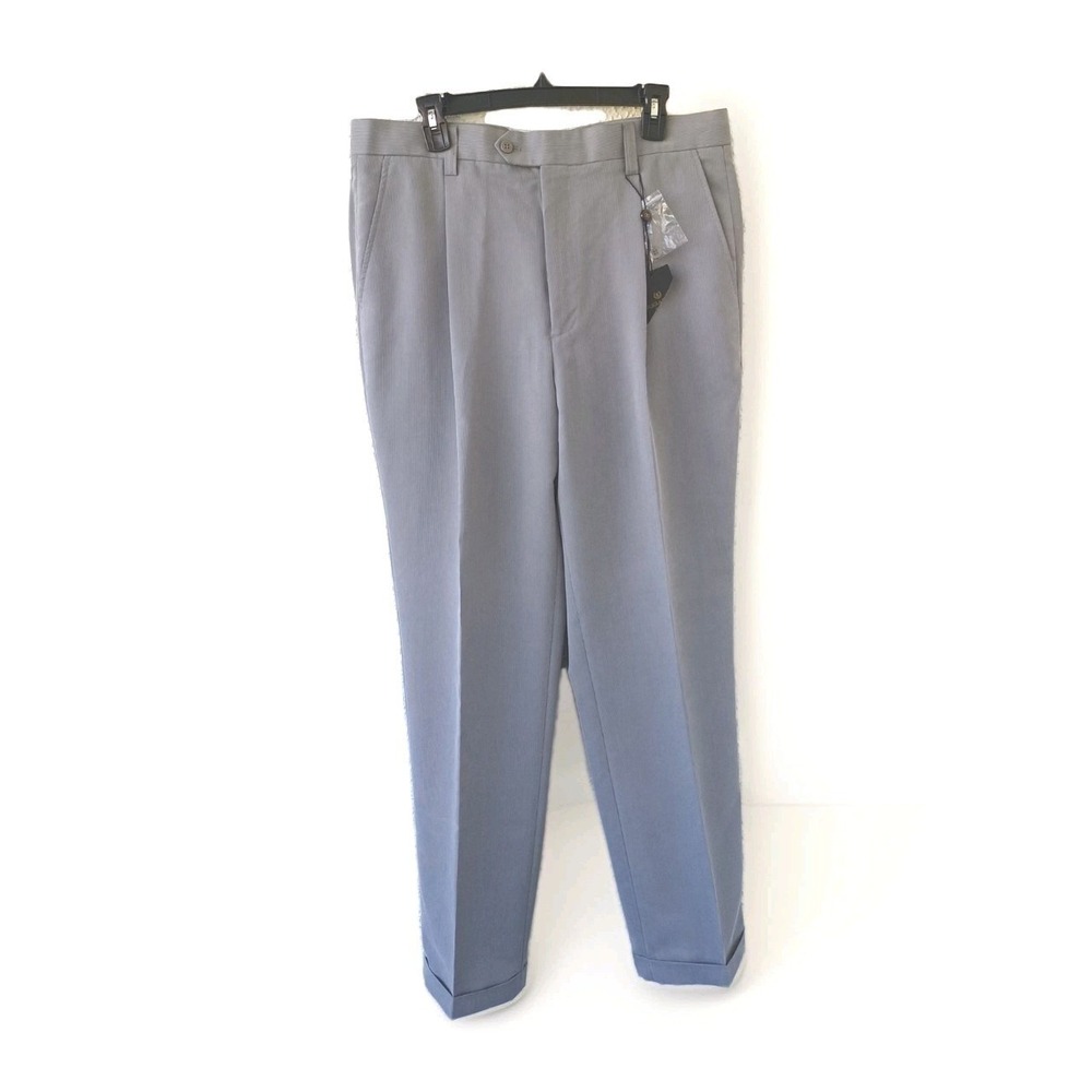 Bugatchi Uomo Mens Grey Pleated Cuffed Dress Pants Textured Tencel 36x32 NEW
